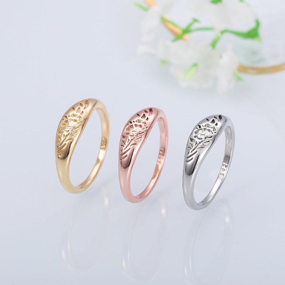 🌸925 Silver Plated Flower Carved Unique Vintage Rings for Women, L027 - Picture 7 of 7